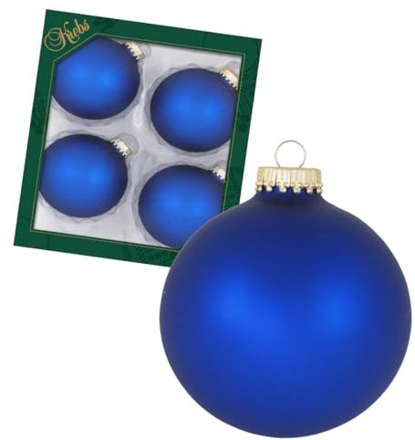 Krebs Glas Lauscha - Christbaumschmuck/Christbaumkugeln - Box mit 4 matt-Königlichblauen Kugeln aus Glas in Einer Größe von 8cm