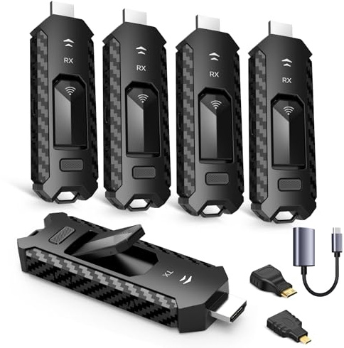 Wireless HDMI PRO- Transmitter and Four Receiver, Portable Multi-TVs Extender Kit, Plug and Play, Heat-Control, 5.8G/2.4G @60Hz 165FT/50M, Stream Video Wirelessly from Laptop to Multiple HDTVs/Monitor