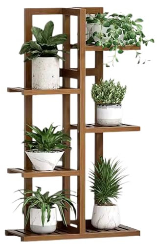 Bamboo Plant Stand Shelf for Multiple Plants Pots Large Flower Holder Display Rack Indoor Outdoor Tall Flower Stand for Living Room Bedroom Patio Balcony Black 6 Tiers