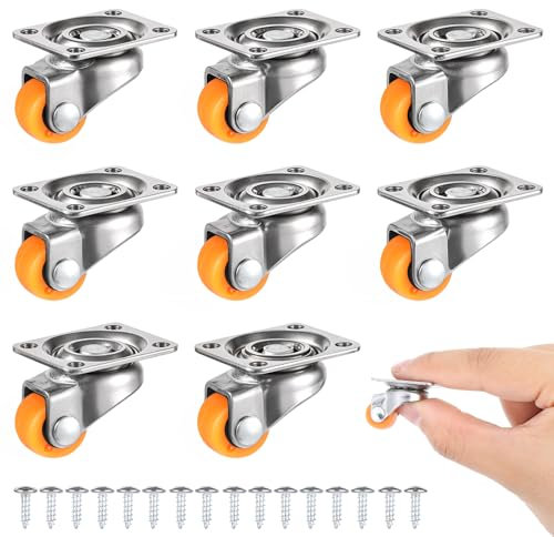 Sibba 8 Piece Swivel Caster Wheels - 0.5 Inch Low Profile Soft Mini Rubber Wheels with 360 Degree Self-Adhesive Mounting Plate for DIY Project Kitchen Planters