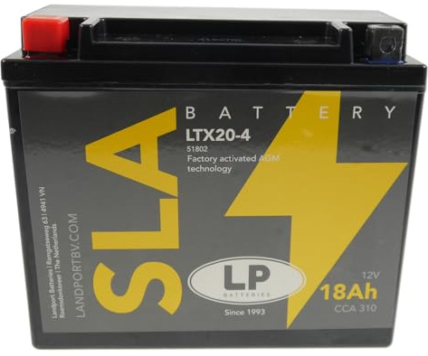LANDPORT MS AGM Batterie LTX20-4 12 V 18Ah kompatibel mit Ducati Paso 906 | 175x87x155 mm, 310 A CCA, wartungsfrei; Vergleichstyp YTX20-BS; kompatibel mit HD Chopper, Moto Guzzi California, Norge 1200