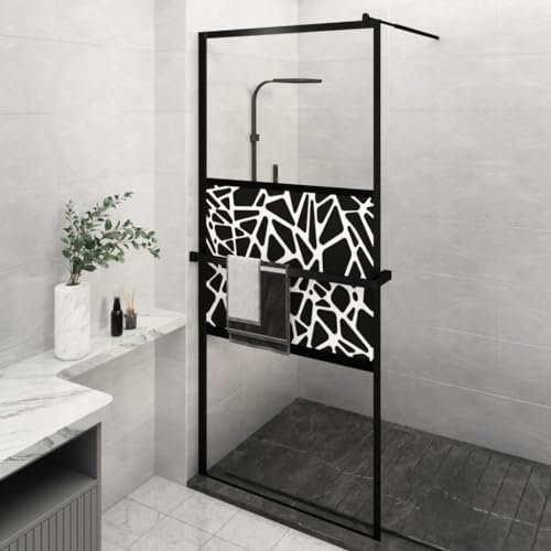 Furniture Select-Paroi de douche avec étagère en verre ESG et aluminium Noir 100 x 195 cm