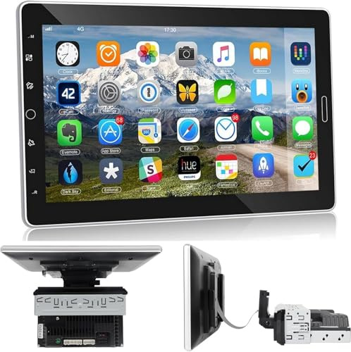 Fuluku Android 1 Din Autoradio, 10,1 Zoll Einstellbar Touchscreen 1Din Radio mit Navi Bluetooth WiFi SWC FM RDS Mirror Link Rückfahrkamera Mic Geteilter Bildschirm USB