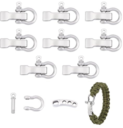 UNICRAFTALE 10 Sets Adjustable Platinum Screw Pin Shackle Survival Bracelet Clasps Metal Bow Anchor Shackle Clasp D Shackle Clip for Survival Bracelet 27mm Long