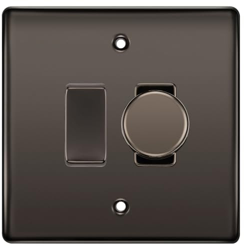 BG Black Nickel 2 Gang Switch 1x Trailing Edge LED Dimmer 1x 2 Way Custom Grid