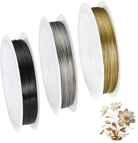 Alambre de acero inoxidable para bisutería, alambre de acero 304, 0.45mm, 30m, 3 colores disponibles (acero, dorado, negro) flexible y resistente， hacer coronas, joyería, abalorios, floral