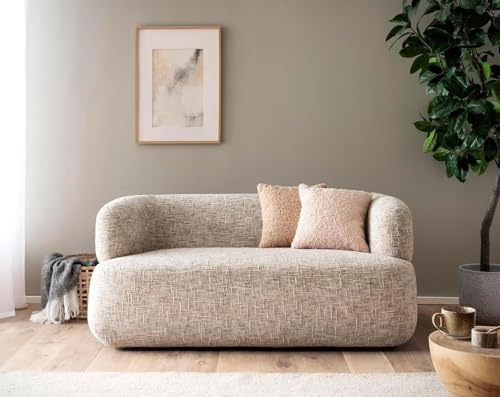 DOMO. collection 2 Sitzer Molina, abgerundete Armlehnen, Beige-Grau | 2 Sitzer mit abgerundeten Armlehnen für gemütlichen Komfort und modernes Wohnen, 160 x 86 x 71 cm (BxTxH)