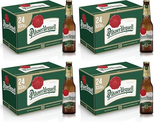 Pilsner Urquell Birra Pils, Cassa Birra Con 24 Birre In Bottiglia Da 33 Cl, 7.92 L, Gusto Pieno Intensamente Luppolato, Gradazione Alcolica 4.4% Vol (Confezione da 4)