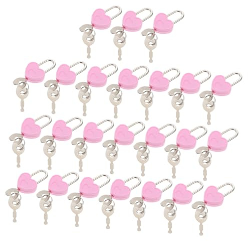HOLIDYOYO Mini Cadenas Cœur Vintage avec Clé, Cadenas de Voyage Rose en Alliage et Plastique, Antirouille, 24 Pièces pour Journal Intime et Paquet