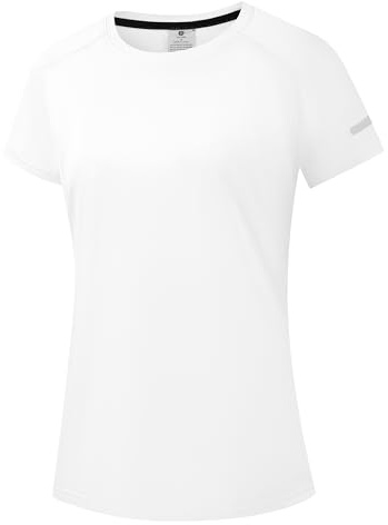 Dam Rash Guard UPF 50+ solskydd kort/långärmade T-shirts lätta, snabbtorkande SPF UV flytande skjortor, Vit, L
