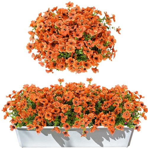 Xialvyu 24 Stück Künstliche Blumen Orangene Frühlings-Deko für Küche & Wohnzimmer als Muttertagsgeschenk & Hochzeitsdeko Kunstblumen für Innen & Außen