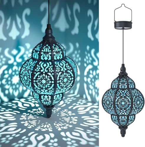 Lifeel Solarlaterne für außen, Marokkanisch Garten Laterne, Dekorative Solarlampe Hängend, Kunststoff LED Solar Laterne für Draussen Baum Patio (black)
