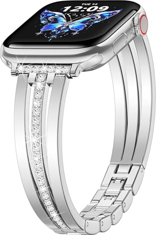 V-MORO Metal Strap for Apple Watch 40mm 41mm 42mm 44mm 45mm 46mm Women | Dressy pretty bling crystal. Luxury slim stainless steel band. Compatible with iWatch SE/Ultra Series 11/10/9/8/7/6/5/4/3/2/1