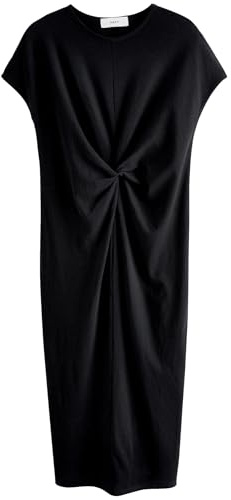 NEXT Femme Robe t-Shirt d’été 100% Coton à Torsade et Manches Courtes Noir 44
