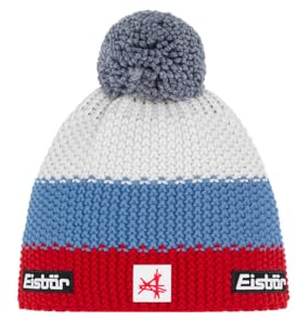 Eisbär Mütze Star Pompon Ski Austria Kids - warme Wintermütze Jungen & Mädchen - 55 cm (7-8 Jahre) - atmungsaktive mit Fleece Innenband Bommelmütze Kindermütze aus Österreich
