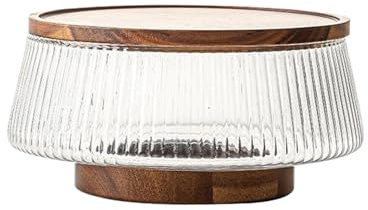EIOLWJIEO Salad Bowl with Lid Hospitality with Acacia Wood Lids Glass Bowl is Crystal Clear and Not Easily Broken. Snacks, Medium Size, B