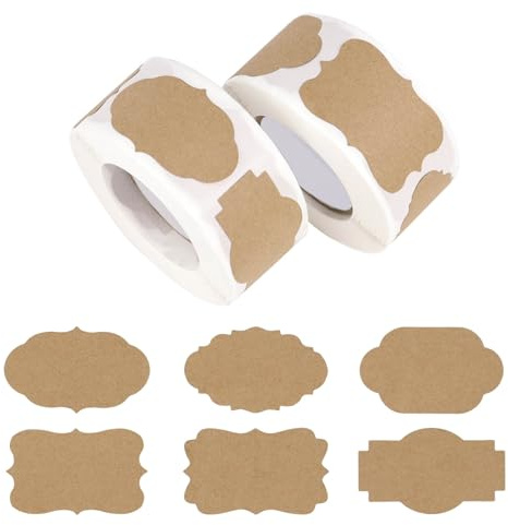 600 Pieces Kraft Labels Stickers Gift Tags Self-Adhesive Name Label Sticker for Food Jars Essential Oil Bottle 1.2 X 2 Inch Blank Present Sticker for Holiday Christmas Presents (Brown)