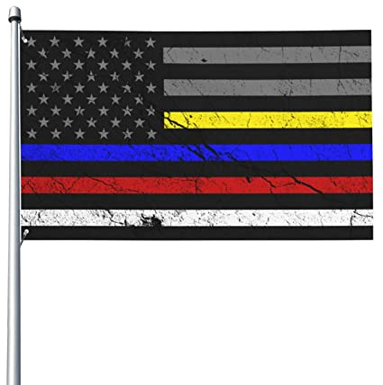 Bandiere Da Giardino United States Thin Line Red-Blue-Yellow Bandiere Decorative Durevole Bandiera Da Cortile Antivento Banner Giardino Per Prato Sport Celebrazione 90X150 CM