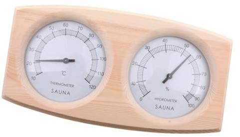 Sharplace Thermomètre et hygromètre de sauna 2 en 1 en bois à double cadran, humidité 0-100% pour hammam, température 10-120 °C, 23,5 x 13 x 3 cm