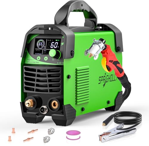 SPRIGHOLLY CUT60 PRO 60A IGBT Cortadora de Plasma 240V - Corte máximo acero 16mm, corte limpio 10mm - Pantalla LED digital, modo 2T/4T, protección sobrecarga, arranque fácil