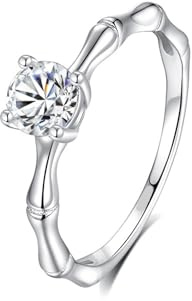 Ayoiow Vorsteckring Weißgold 585 für Damen, 0.5ct Moissanit Solitär Aquamarin 585 Weissgold Ring für Sie, 14 Karat Weißgold Größe 54 (17.2)