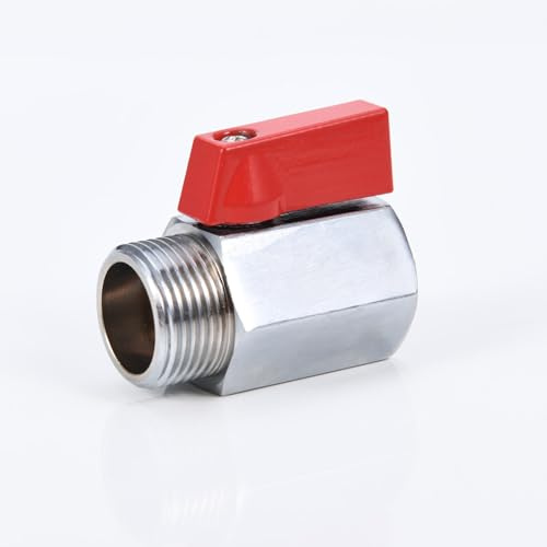 3/4 Inch Threaded Shut Off Valve for Water Pipe, Chrome Plated Brass Ball Valve 3/4 Inch Male x Female BSP Thread Pipe Fitting (Red)