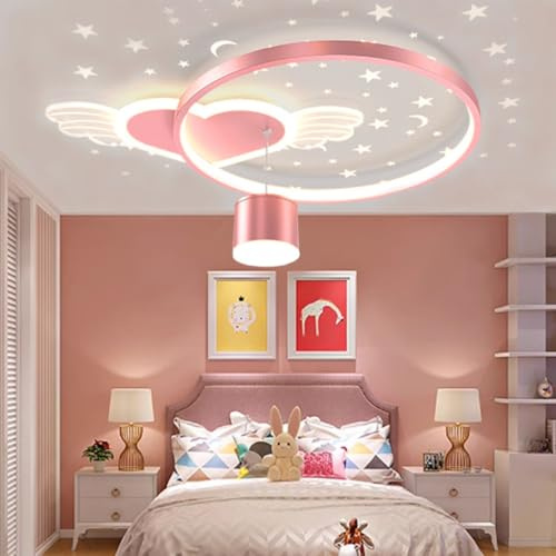 Trutipon LED-Dachstoffleuchte 45W Angel Wing Heart Form Moderne Kronleuchter Unbegrenzte Dimmung 3000K-6500K Mit Fernbedienung Rosa Licht Für Schlafzimmer Restaurant Kinderzimmer