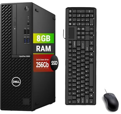 Dell OptiPlex 3080 SFF PC Desktop Computer, Intel Core i5-10500, 8 GB RAM, SSD 256 GB, Bluetooth, tastiera QWERTY, mouse, USB WiFi, Windows 11 Pro (ricondizionato)