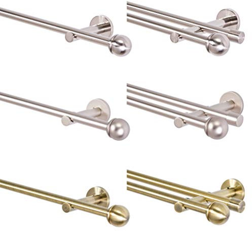 MDEKOR - Asta per tenda 16 mm, a due vie: acciaio INOX cromato opaco e oro anticato, 120-600 cm, Todi (cromato opaco, 1 binario, 480 cm)