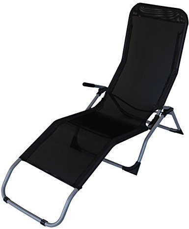 DEGAMO Kippliege Relaxliege Saunaliege Sylt, Stahl grau + Textilgewebe schwarz,klappbar, für Innen + Außen (2)