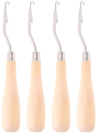 Supvox 4pcs Knüpfnadel Set Häkelnadel-Set Stricknadeln mit Holz Griff für Knüpfkissen Küpfteppiche zur Teppichherstellung und für Bastelprojekte