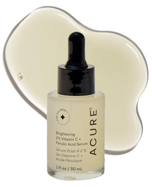 Acure Brightening 2% Vitamin C & Ferulic Acid Serum - Vit C Serum for Face, Anti Aging, Bright Glow for Women & Men, Facial Skincare, Vegan & Cruelty Free - 1 fl oz