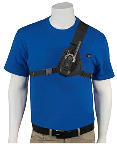 RCH-103 Radio Chest Harness Shoulder Radio Holster Chest Pack an Adjustable Depth Radio Pouch for Small Motorola Talk About Two-Way Radios and Walkie Talkies. Made in USA by Holsterguy. | Fits 3 to 5 inch two-way radios, adjustable for men and women. Zippered rear pocket, handmade in USA.