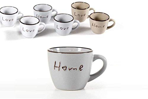 GICOS IMPORT EXPORT SRL Set 6 tazzine Tazze caffè Colori Assortiti Colazione Senza piattino capienza 90 ml Decoro Home/Love SIZ-803796