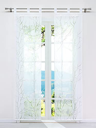 ESLIR Schiebegardinen Ausbrenner Flächenvorhänge Set 2er Gardinen mit Schlaufen Schiebevorhang Transparent Vorhang Weiß #3 BxH 57x145cm 2 Stück