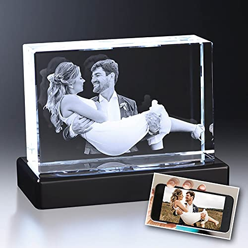 Foto de Cristal 3D Personalizada Con Marco, Grabada Con Láser - El Mejor Regalo Memorable para Conmemoraciones, Bodas, Cumpleaños