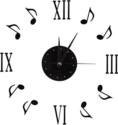 TOPINCN Relojes de Pared Pegatina Nota Musical Notas Musicales 3D Y Números Romanos Disco de Vinilo Diseño Interior Moderno Decoración del Hogar 30-60CM