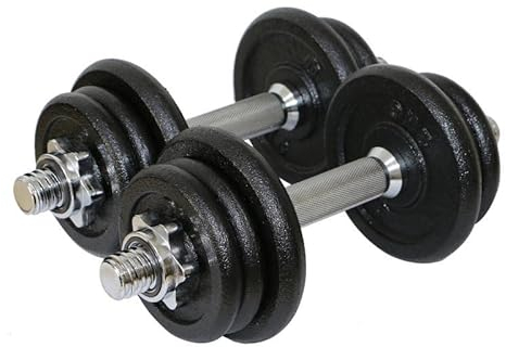 Sporttrend 24® Verstellbares Kurzhantel Set 10 kg, 15 kg, 20 kg, 30 kg, 40 kg | Hantelset, Hantel, Kurzhanteln mit Sternverschlüssen (Schwarz-Silber, Kurzhantel Set 10 kg + 2 Hantelstangen)