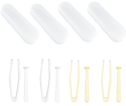 4 Pack Contact Lens Remover and Inserter Tool for Soft Lenses, Portable Contact Lens Applicator with Tweezers & Storage Case for Outgoing, Travelling - White & Yellow