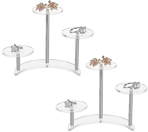 FINGERINSPIRE 2 Set Round Acrylic Display Stand 3-Tier with Moon Shape Base 5cm Acrylic Products Display Riser Item Display Shelf for Action Figures, Jewelry, Cupcake, Perfume, Collectibles Display