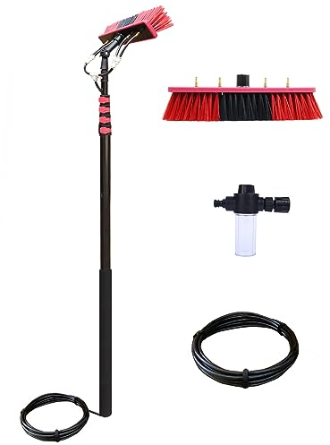 Window Cleaning Pole Water Fed Brush Kit with Soap Dispenser Telescopic Extendable Solar Panel Washing Tool