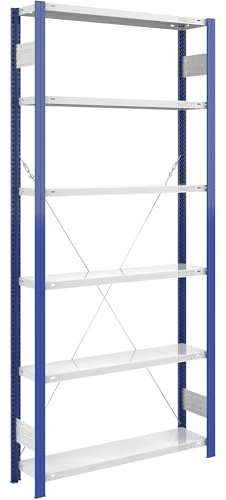 eurokraft | Steckregal | Bauart leicht | einseitig | HxBxT 2500 x 1000 x 300 mm | blau/grau | Grundregal