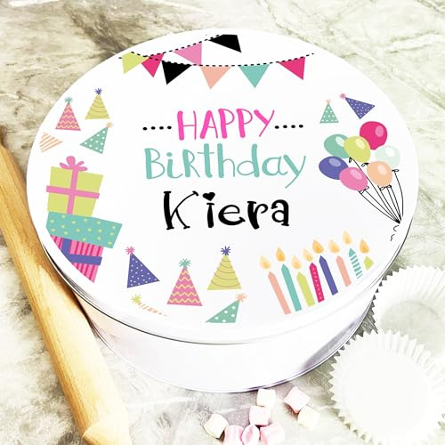 Round Vibrant Happy Birthday Personalised Cake Tin Personalised Gift | Custom Gift | Personalized Tin | Cake, Biscuit & Treat Tins | Gift For Her | Gift For Him