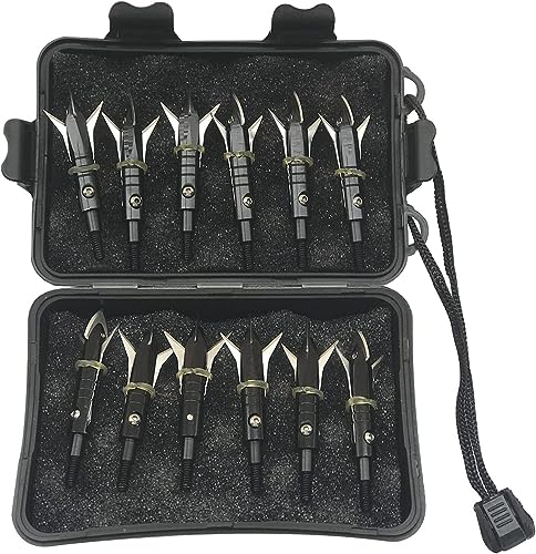 biubiusot 12er Pfeilspitzen 100 Körnern Jagdspitzen Armbrust Erwachsene Jagd Pfeile für Bogenschießen Carbonpfeile Glasfaserpfeil Compoundbogen Bogen mit Aufbewahrungsbox (E) (Schwarz)