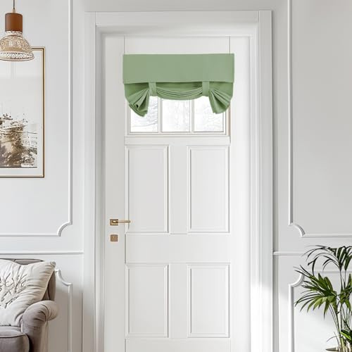 Vatge Small Door Window Curtains Privacy Thermal Insulated Window Coverings for Front Glass Door Tie Up Shade for Home Office, 1 Panel, W26 x L20, Sage Green