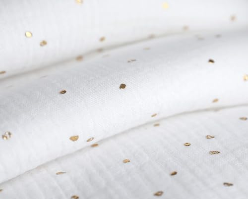 Lovely Hippo Hausbett Himmel - 100% Baumwolle Betthimmel Hausbett aus Musselin - Bett Vorhang Kinderbett - Himmelbett Vorhänge für 80x160 & 90x200 (Weiß/Gold, 97 x 402cm, Ohne Tasche)