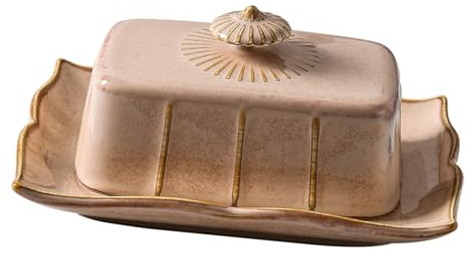 Ciieeo Mantequera Con Tapa Rectangular De Cerámica Estilo Europeo, Plato Para Servir Mantequilla De Color Caqui, Apto Para Microondas y Refrigerador, Bandeja De Cocina Para Postres y Aperitivos