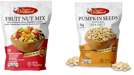 ROASTED PUMPKIN SEEDS to Eat in Shell by Premium Orchards MIXED NUTS + FRUIT NUT MIX TRAIL MIX by PREMIUM ORCHARD Plant Protein Source, Non-GMO, Natural