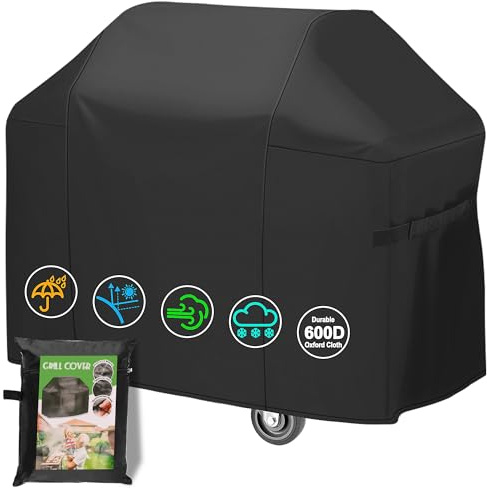 SEYBAO Housse Barbecue Exterieur, 600D Oxford Robuste Stable Housse Plancha Bâche de Protection Résistante, 145x61x117cm, Anti-Vent/Anti-UV/Antipoussière/Anti-l'eau BBQ Cover, avec Sac de Rangement