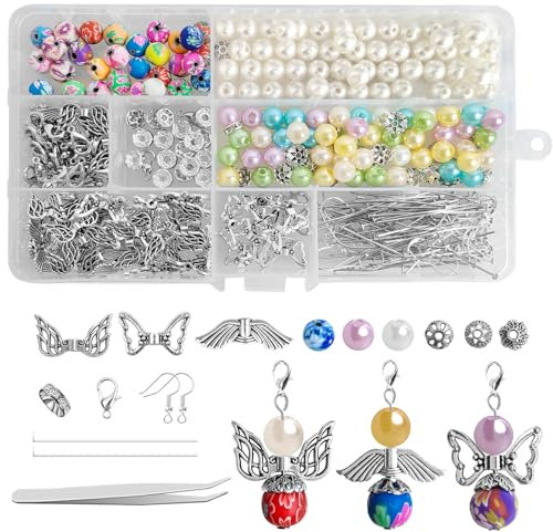HavaCue 60 Sets Schutzengel Anhänger Selber Machen, Engel Charme, Perlenengel Schlüsselanhänger für DIY Basteln, Hochzeit, Taufe, Geschenk